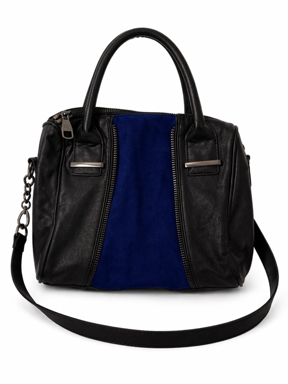 🌼 3/$15 Steve Madden Black Satchel with Blue Suede Center Panel